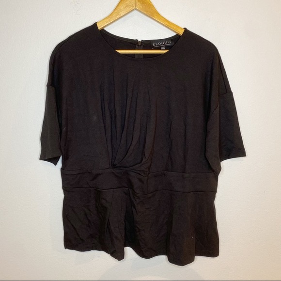 Eloquii Black Cross Cinch Front Black Short Sleeve Blouse Top - Picture 1 of 8
